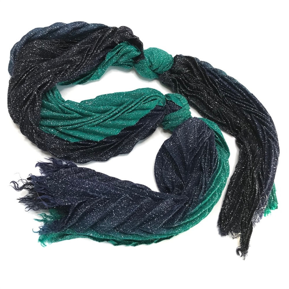 APT 9 Metallic Pleat Crinkle Scarf NEW Navy Blue Teal